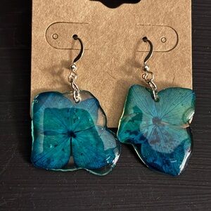 Handcrafted Blue-Green Floral Resin Drop Earrings